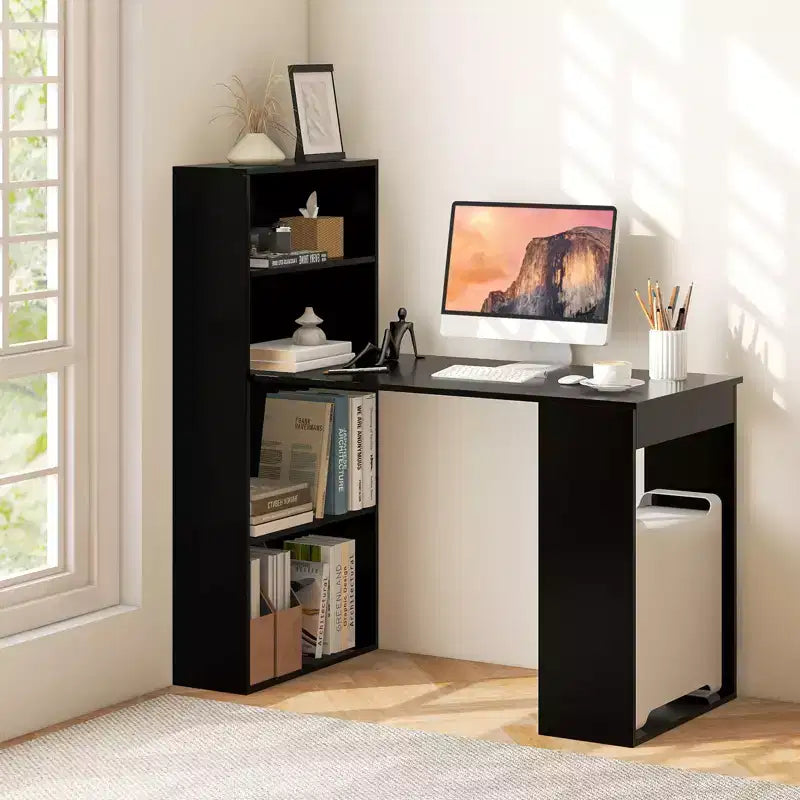 Costway Computer Desk Writing Workstation Office w/6-Tier Storage Shelves White\Black