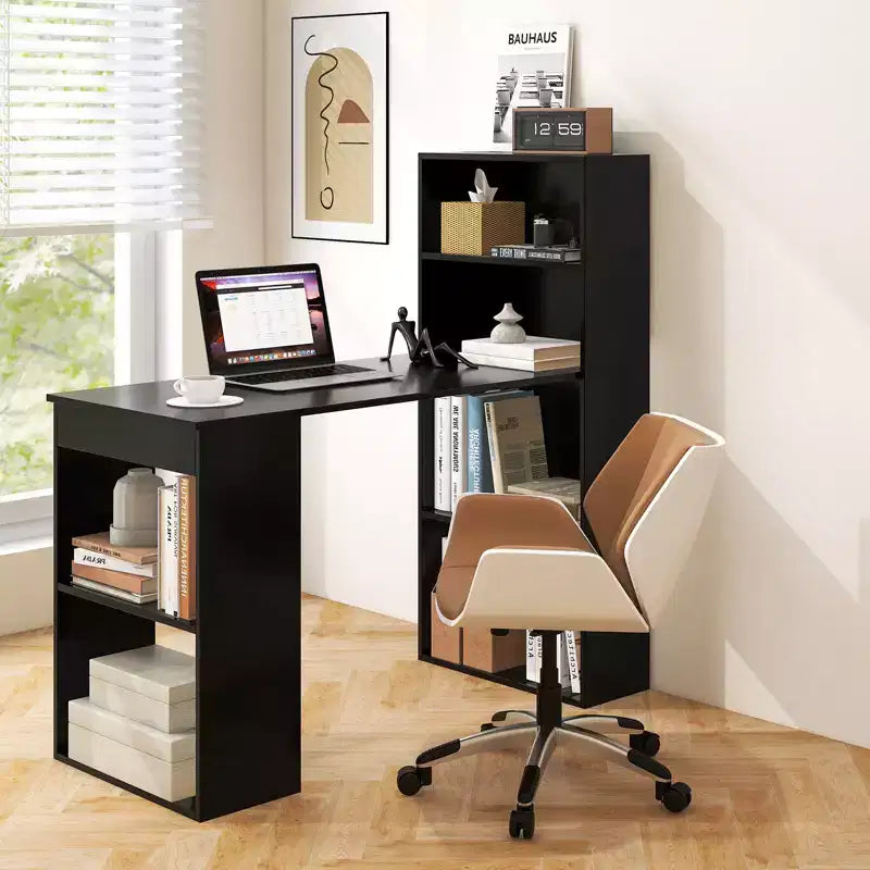 Costway Computer Desk Writing Workstation Office w/6-Tier Storage Shelves White\Black