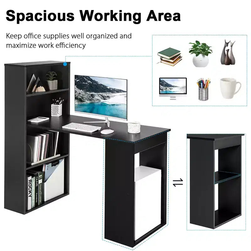 Costway Computer Desk Writing Workstation Office w/6-Tier Storage Shelves White\Black