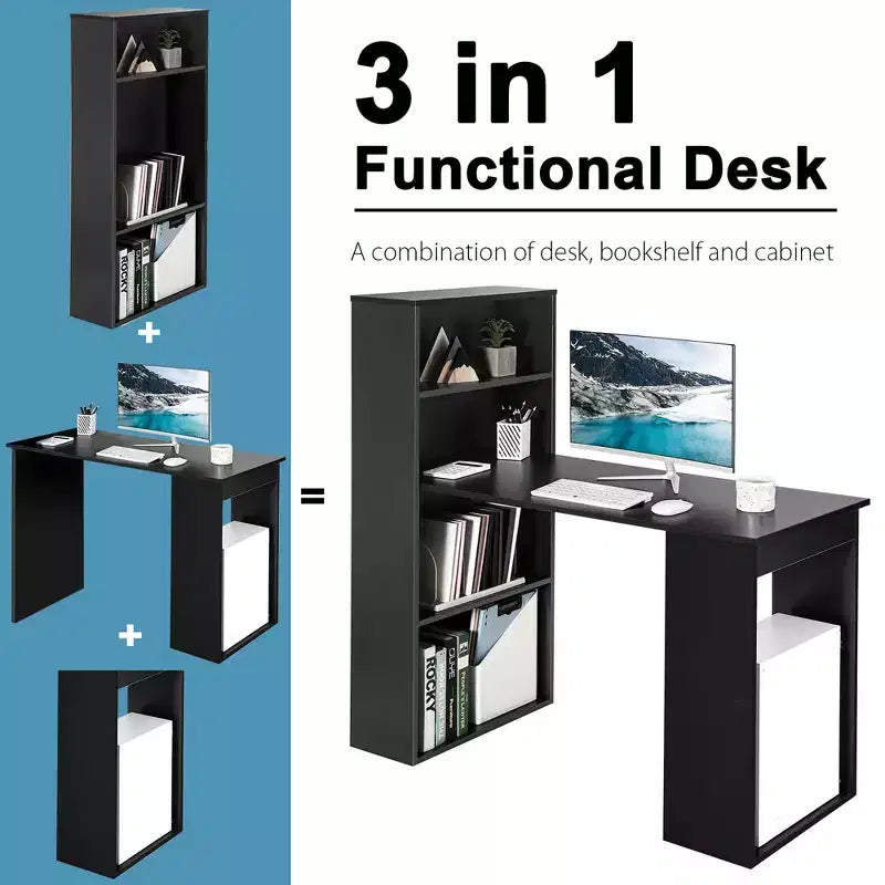 Costway Computer Desk Writing Workstation Office w/6-Tier Storage Shelves White\Black