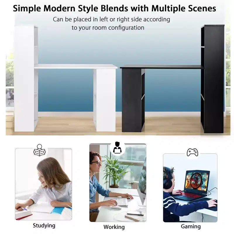 Costway Computer Desk Writing Workstation Office w/6-Tier Storage Shelves White\Black