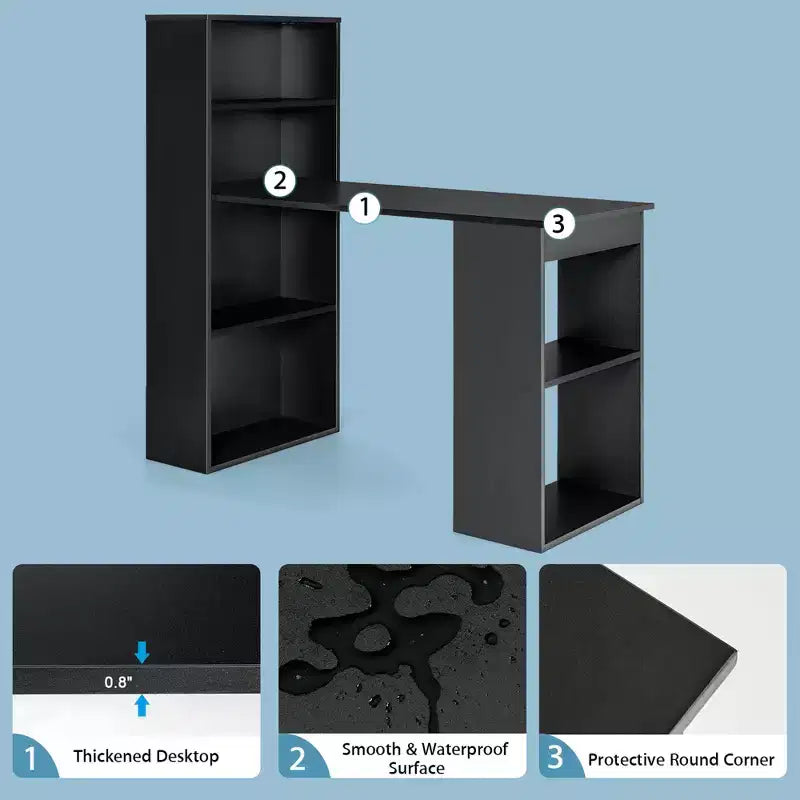 Costway Computer Desk Writing Workstation Office w/6-Tier Storage Shelves White\Black