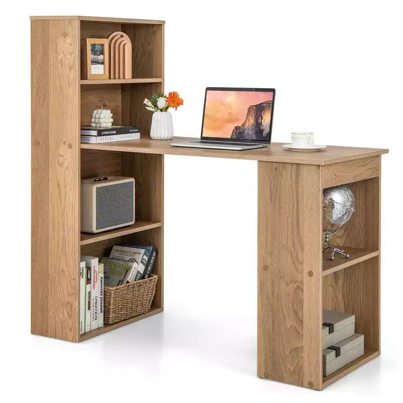 Costway Computer Desk Writing Workstation Office w/6-Tier Storage Shelves White\Black