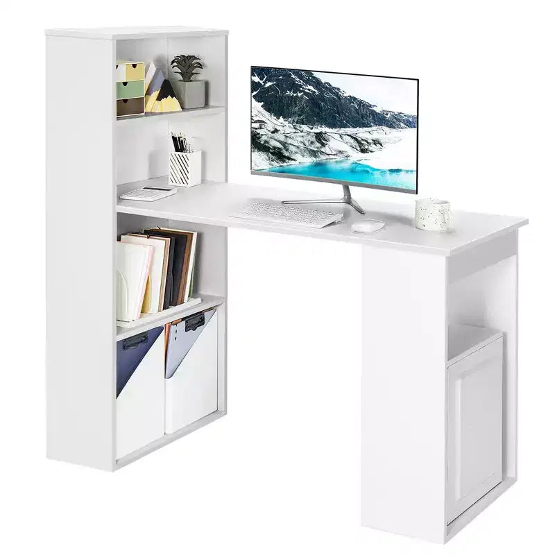 Costway Computer Desk Writing Workstation Office w/6-Tier Storage Shelves White\Black